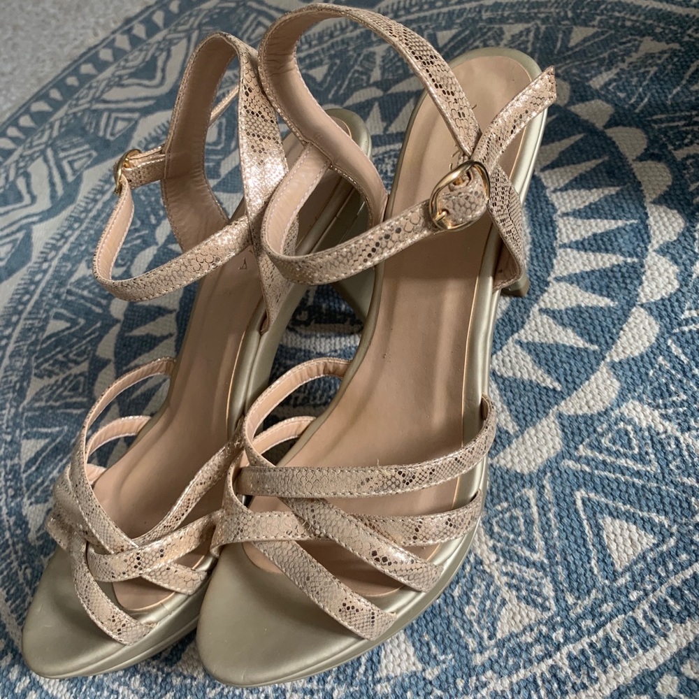 Nude/snakeskin strappy heels